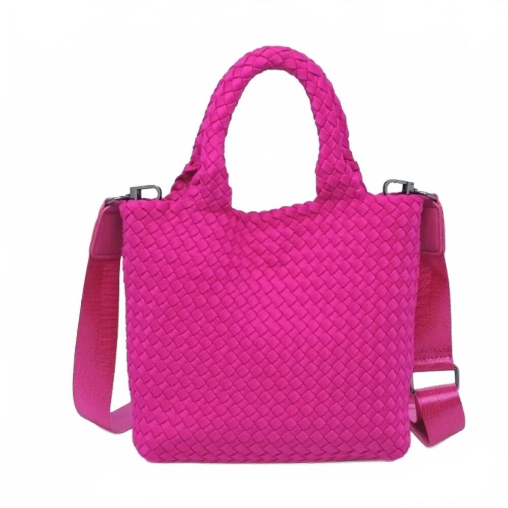 NEW SOL AND SELENE women's sky's the limit woven small neoprene crossbody tote b